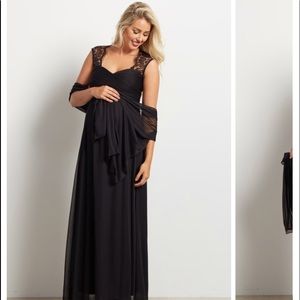 Black Lace Accent Chiffon Maternity Evening Gown